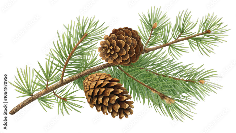 Fototapeta premium Close-up of a Pine Branch with Cones: Natural Beauty of Evergreen Trees