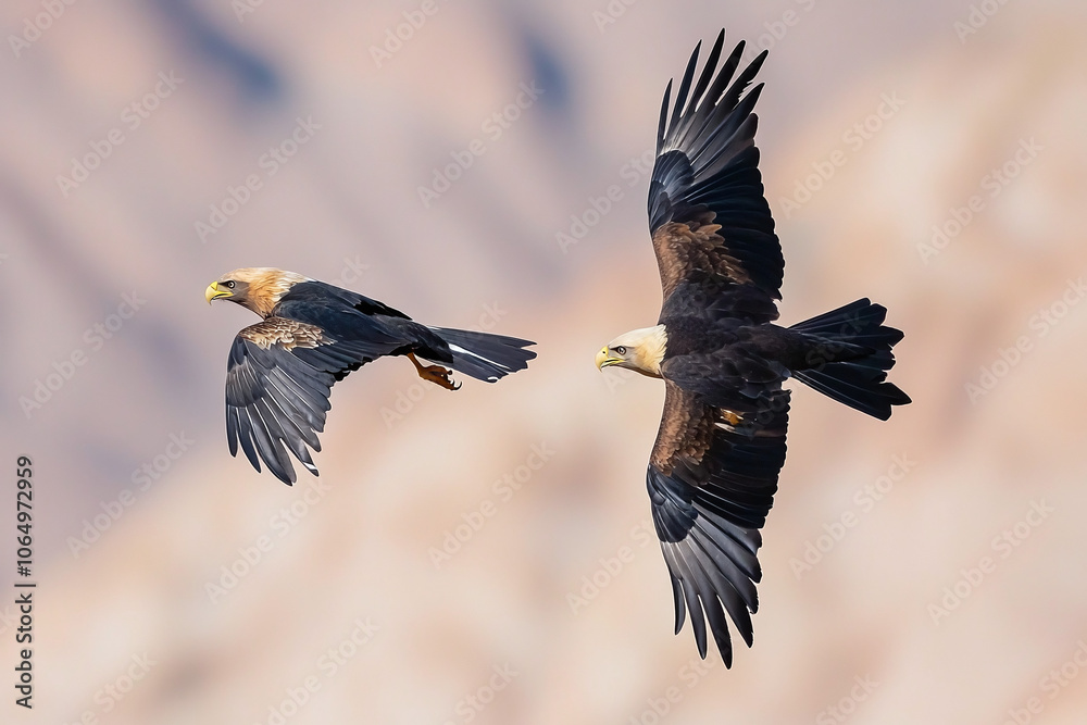 Obraz premium opposing birds in mid-flight conflict