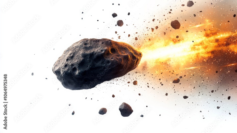 Flaming Asteroid in Space.