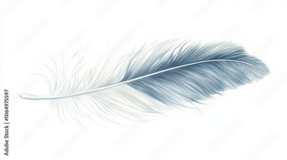 Fototapeta premium Single Blue Feather Isolated on White Background.