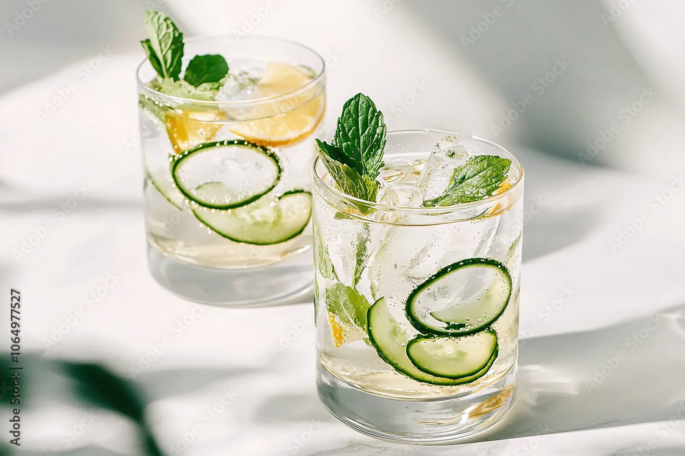 detox water with citrus, cucumber spirals and mint leaves detox water with citrus, cucumber spirals and mint leaves