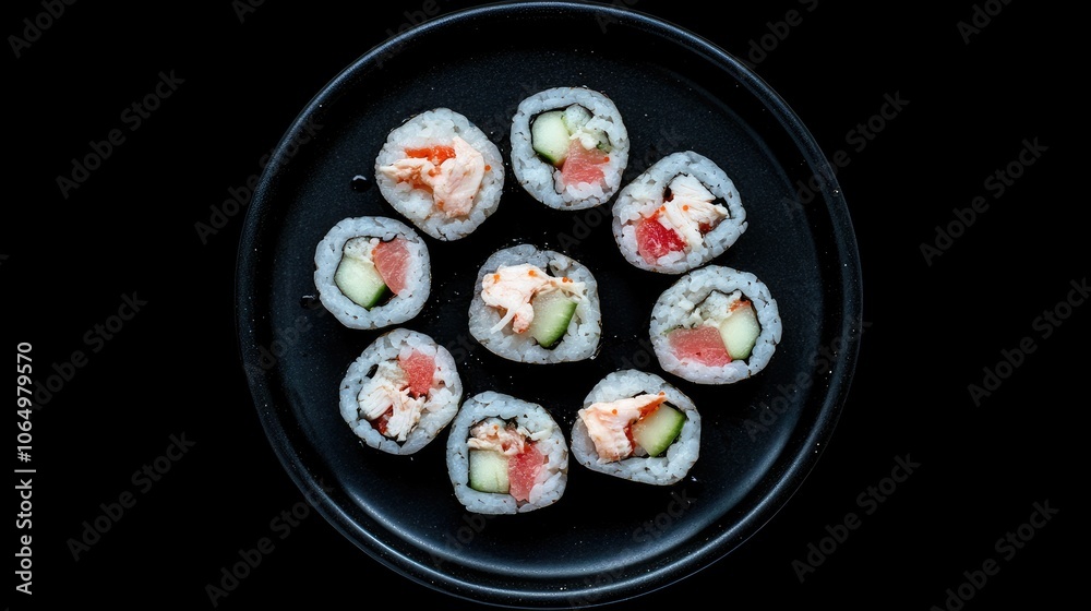 Elegant Black Plate with Uramaki Sushi Delicacies Elegant Black Plate with Uramaki Sushi Delicacies