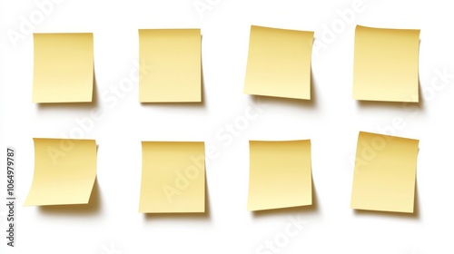 a grid of 9 post it notes, all post it notes are yellow, white background, AI Generative