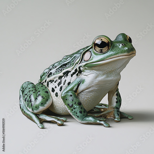 simple green frog with full body view, showcasing its unique features and vibrant colors. This comic style illustration highlights frog distinct markings and expressive eyes photo