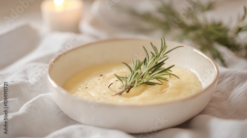 Creamy Polenta with Herb Garnish in Soft Lighting