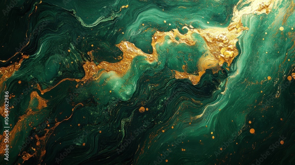 An abstract representation of green gold, with flowing molten metal glowing in vibrant green tones An abstract representation of green gold, with flowing molten metal glowing in vibrant green tones
