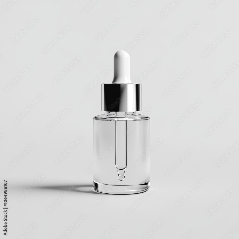 Fototapeta premium Clear Glass Dropper Bottle on Light Background