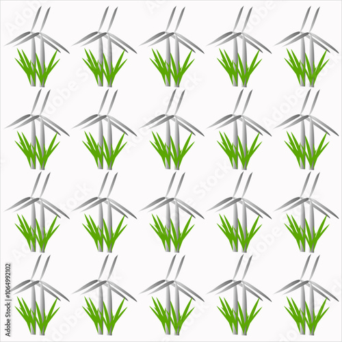 Vector Pattern with Wind Turbines and Grass. For endpapers oder background