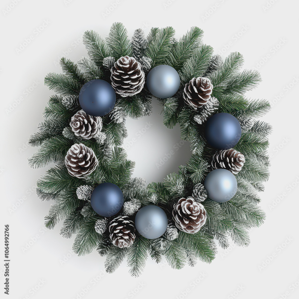 Elegant Christmas Wreath on White Background
