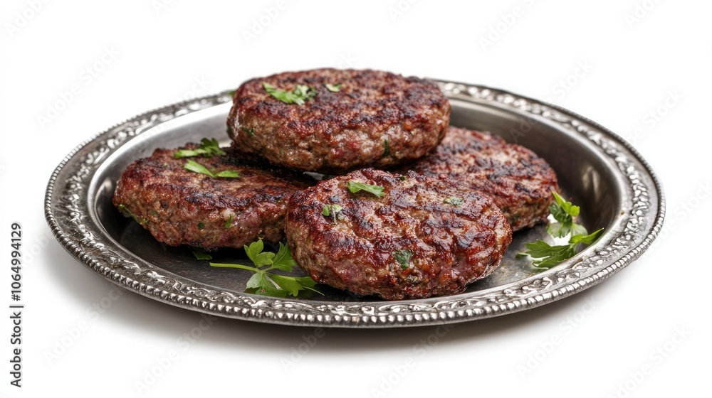 Grilled Beef Patties on Decorative Plate Grilled Beef Patties on Decorative Plate