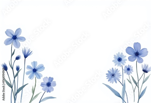 Watercolor of navy blue flowers with empty copy space in the middle