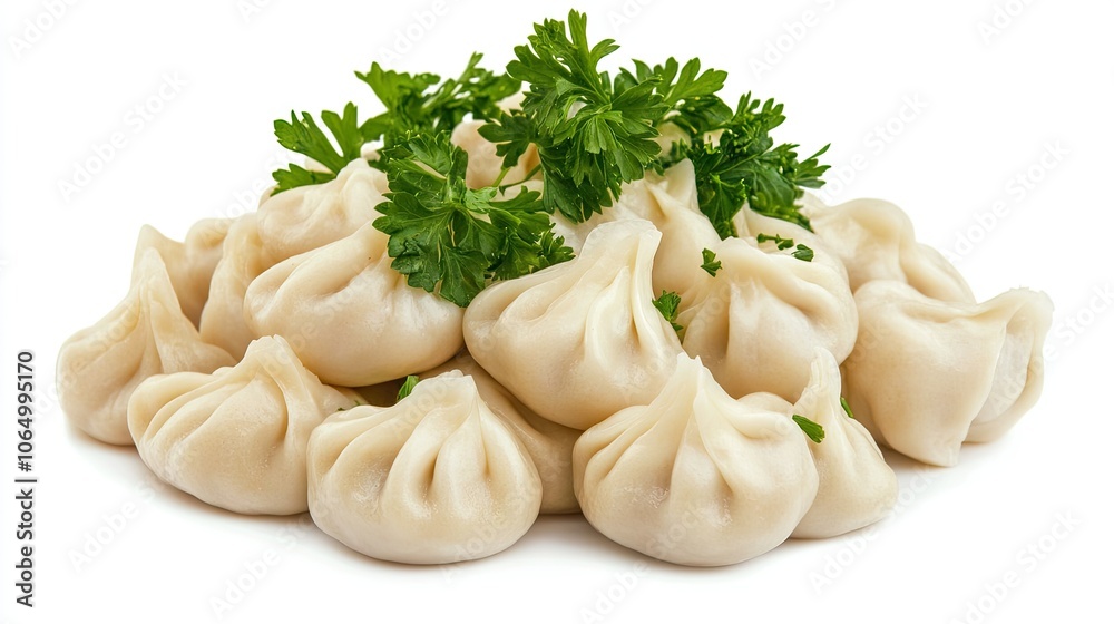 Close-Up of Stunning Dumpling Cluster with Herbs Close-Up of Stunning Dumpling Cluster with Herbs