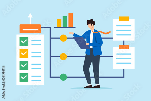 Flat illustration of operation manager review business checklist flowchart
