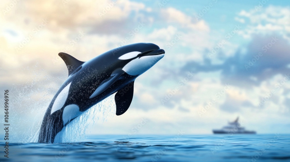 Fototapeta premium Majestic orca breaching the ocean surface in a spectacular show of nature