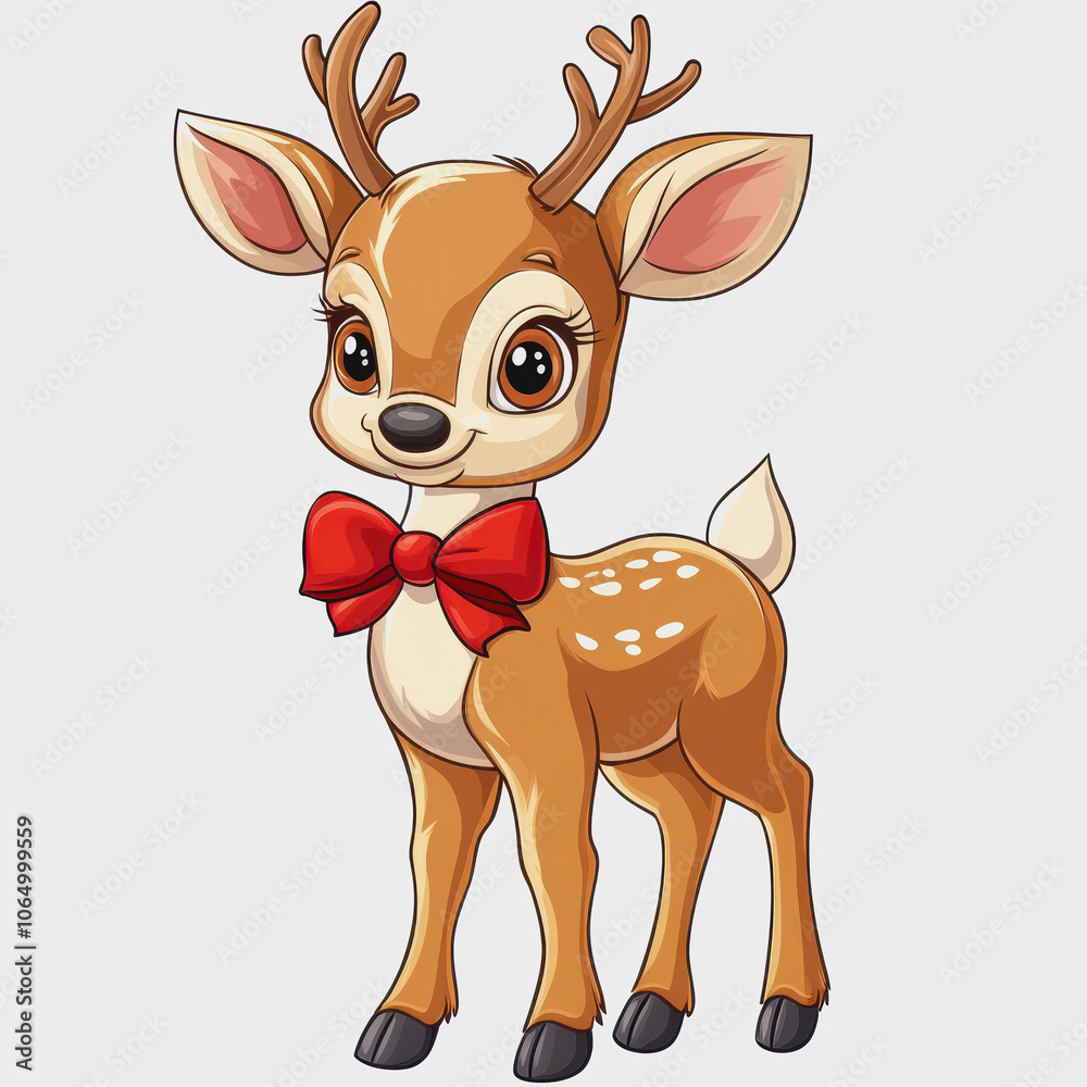 Obraz premium Cute Cartoon Reindeer Character on White Background