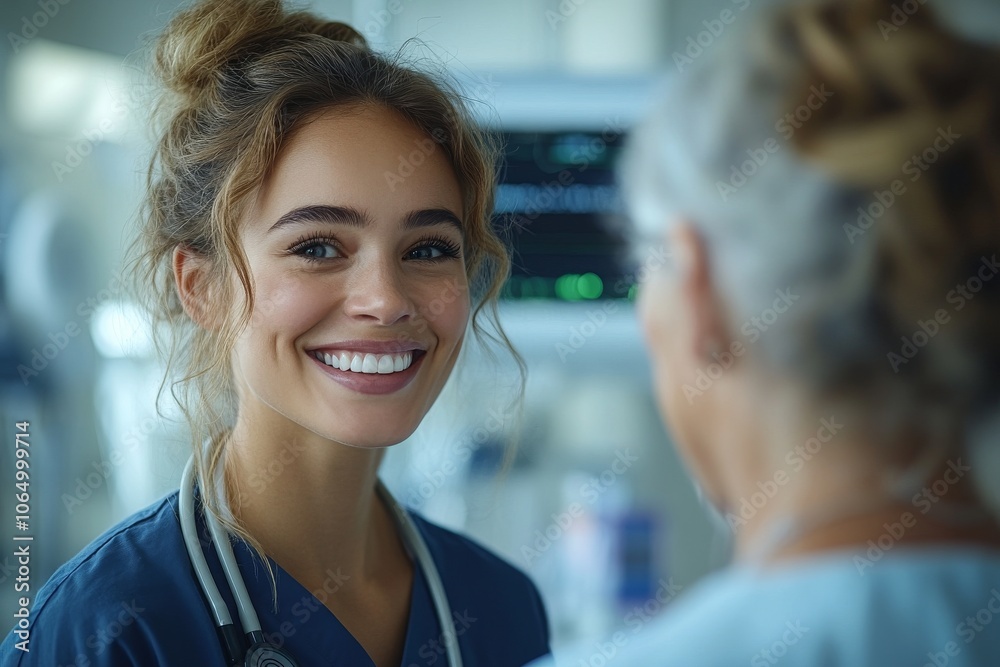 Smiling nurse in a bright hospital. Generative AI Smiling nurse in a bright hospital. Generative AI