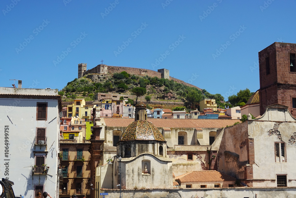 Obraz premium Bosa and its castle seen from the river Temo, Sardinia, Italy