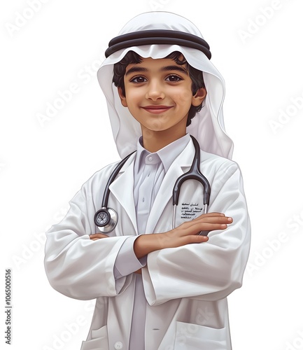 Young Arab Boy Dressed as a Doctor with a Stethoscope photo