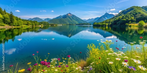 Scenic Landscape of Lake Okutone in Minakami Town, Tone District, Gunma Prefecture: Captivating Reflections and Lush Surroundings in a Serene Natural Environment photo