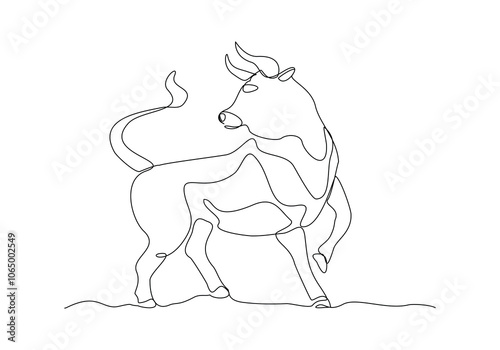 Continuous single line sketch drawing of angry bull cow buffalo wild mammal animal wildlife editable stroke vector illustration