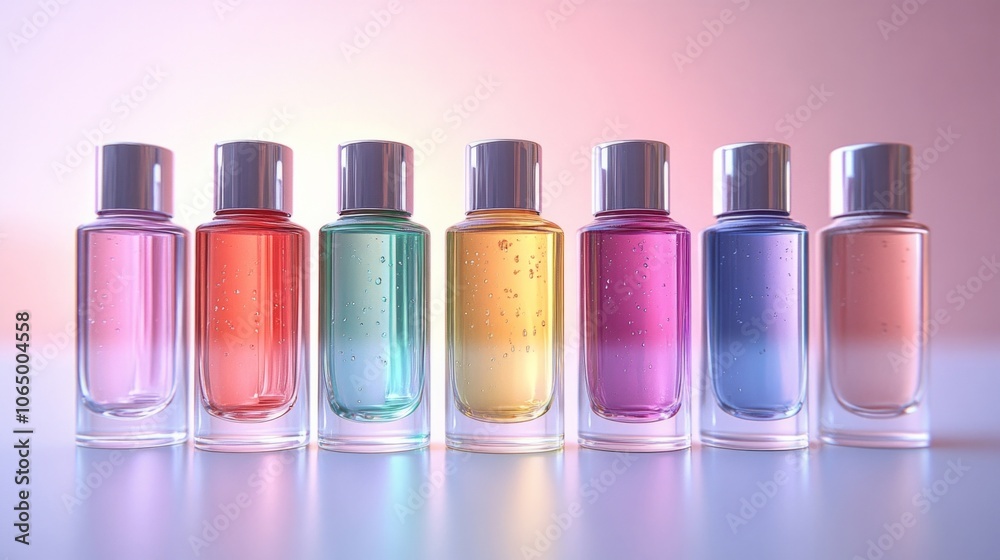 Realistic nail polish bottles with caps, sleek and unbranded, bright and colorful in shades of blue, green, yellow, purple, and rainbow, AI Generative Realistic nail polish bottles with caps, sleek and unbranded, bright and colorful in shades of blue, green, yellow, purple, and rainbow, AI Generative
