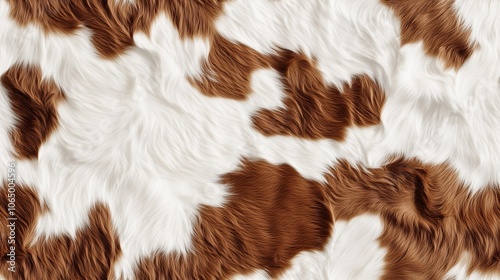 Seamless pattern of brown and white realistic looking cow hide. Textured background imitating brown and white animal fur in detail.