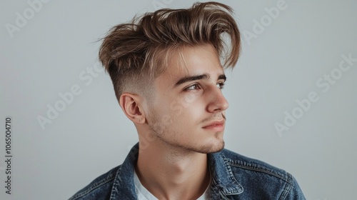 realistic photo thinning hair top of head on young man, AI Generative