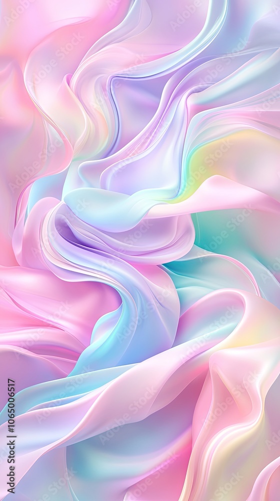 Fototapeta premium This image features a mesmerizing blend of pastel-colored wave-like structures, showcasing an artistic abstract representation, embodying tranquility and creativity.