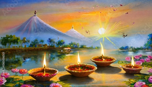 beautiful landscape in diwali celebration very nice golden color view and seen see or trees 
