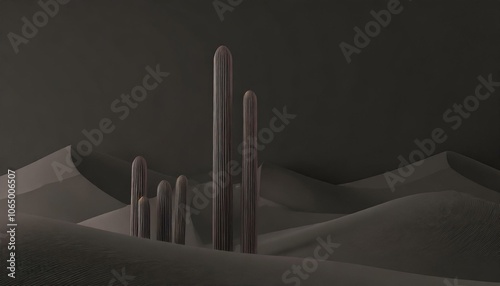 At night in the desert, high dunes yellow chick, cacti.