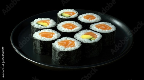 Artistic Uramaki Rolls on a Black Plate