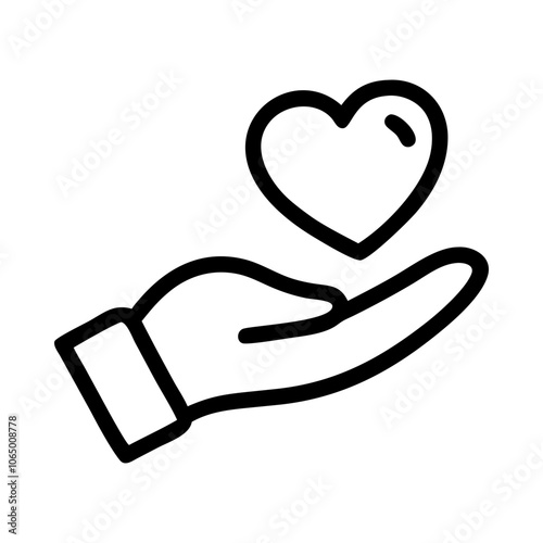Hand-drawn icon of a heart and hand, symbolizing charity and support.