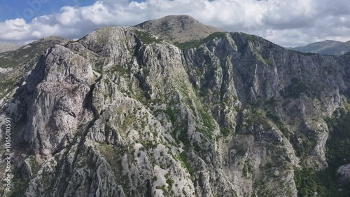 Aerial view of mountains above Kotor Bay, Kotor, Montenegro