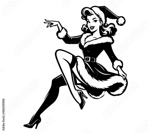holiday-themed pin-up girls in retro Christmas attire, adding vintage glamour to festive projects black vector