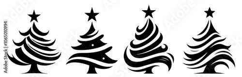 artistic Christmas tree icons in abstract style, perfect for holiday-themed projects with a contemporary touch black vector