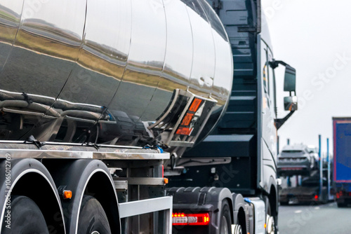 A Hazardous Goods Vehicle Used To Carry Bulk Liquids And Gases To It's Destination