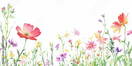 Colorful wildflowers on a white isolate background, vibrant and fresh.