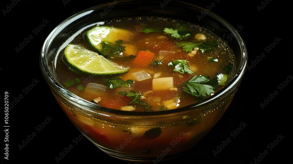 Fresh and Colorful Soup with Lime Garnish