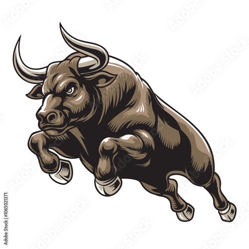 Vector Illustration of Bull with Detailed Vintage Illustration 