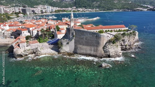 Aerial view of Budva Citadel, Budva, Montenegro