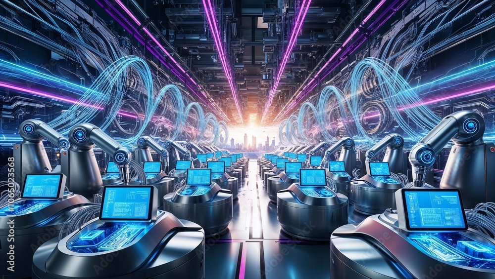 Futuristic High-Tech Factory Scene Perfect for Industrial Design Projects and Innovation Presentations Futuristic High-Tech Factory Scene Perfect for Industrial Design Projects and Innovation Presentations