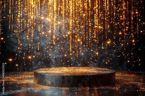 Black Pedestal with Golden Glitter and Lights photo