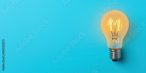 Light bulb emitting a warm glow against a bright blue background.