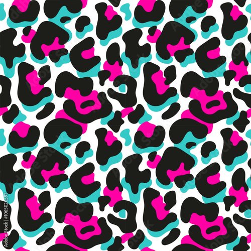 Bright seamless leopard pattern. Coloring of predatory animal. Modern fashionable background design. Repeating print for fabric, wrapping paper, textile, wallpaper