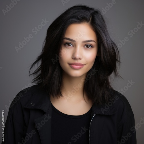 Charming Girl with Bright Eyes Set Against a Lively Studio Backdrop