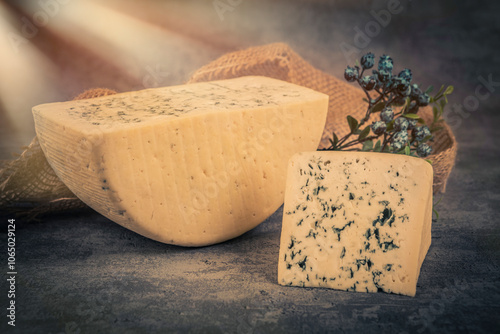 Traditional cheese with blue mold.