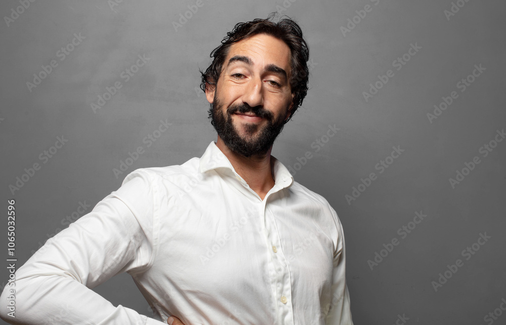 smiling happily with a hand on hip and confident, positive, proud and friendly attitude smiling happily with a hand on hip and confident, positive, proud and friendly attitude