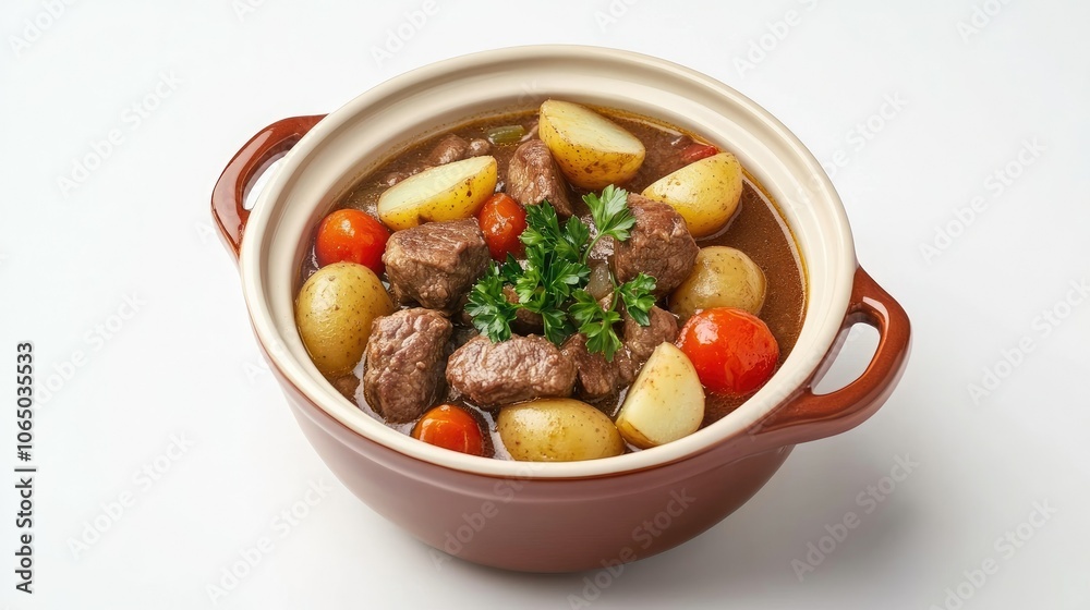 Warm Beef Stew in a Bowl from a High Angle View Warm Beef Stew in a Bowl from a High Angle View