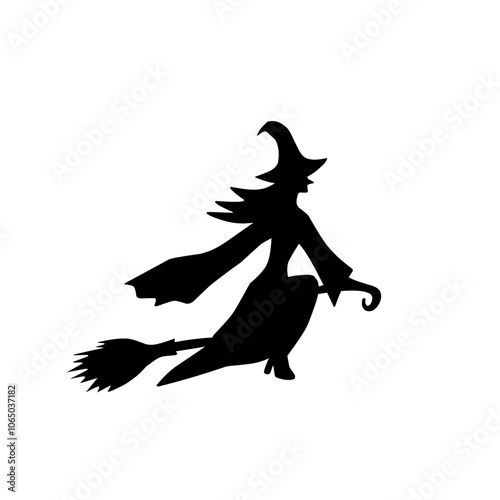 Silhouette witch flying on broomstick