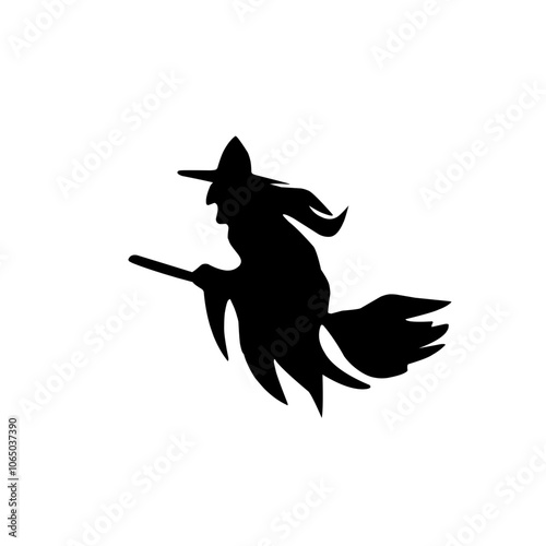 Silhouette witch flying on broomstick